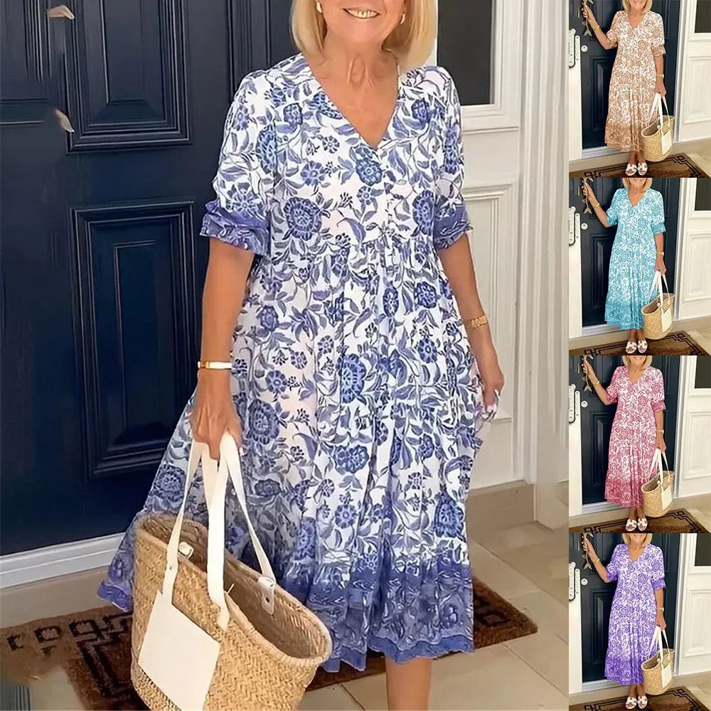 Islara | BloomGrace V-Neck Midi Dress™